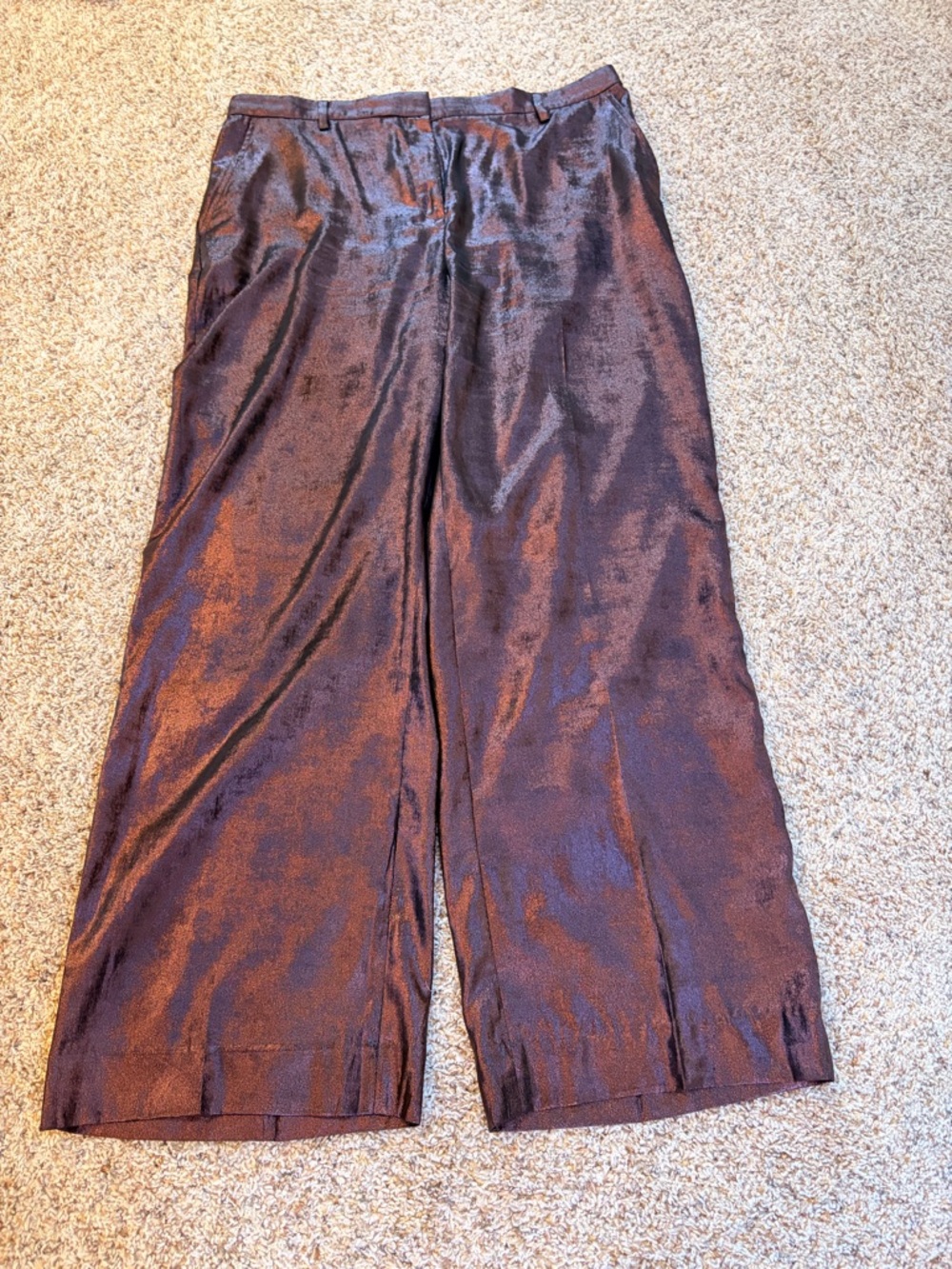 Banana Republic XLT Metallic Wine Colored Wide-Leg Pants